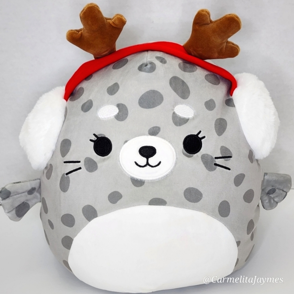 🎄 ODILE 🦭 Spotted Seal w Reindeer Ear Muffs Christmas 2023 Squishmallow NWT